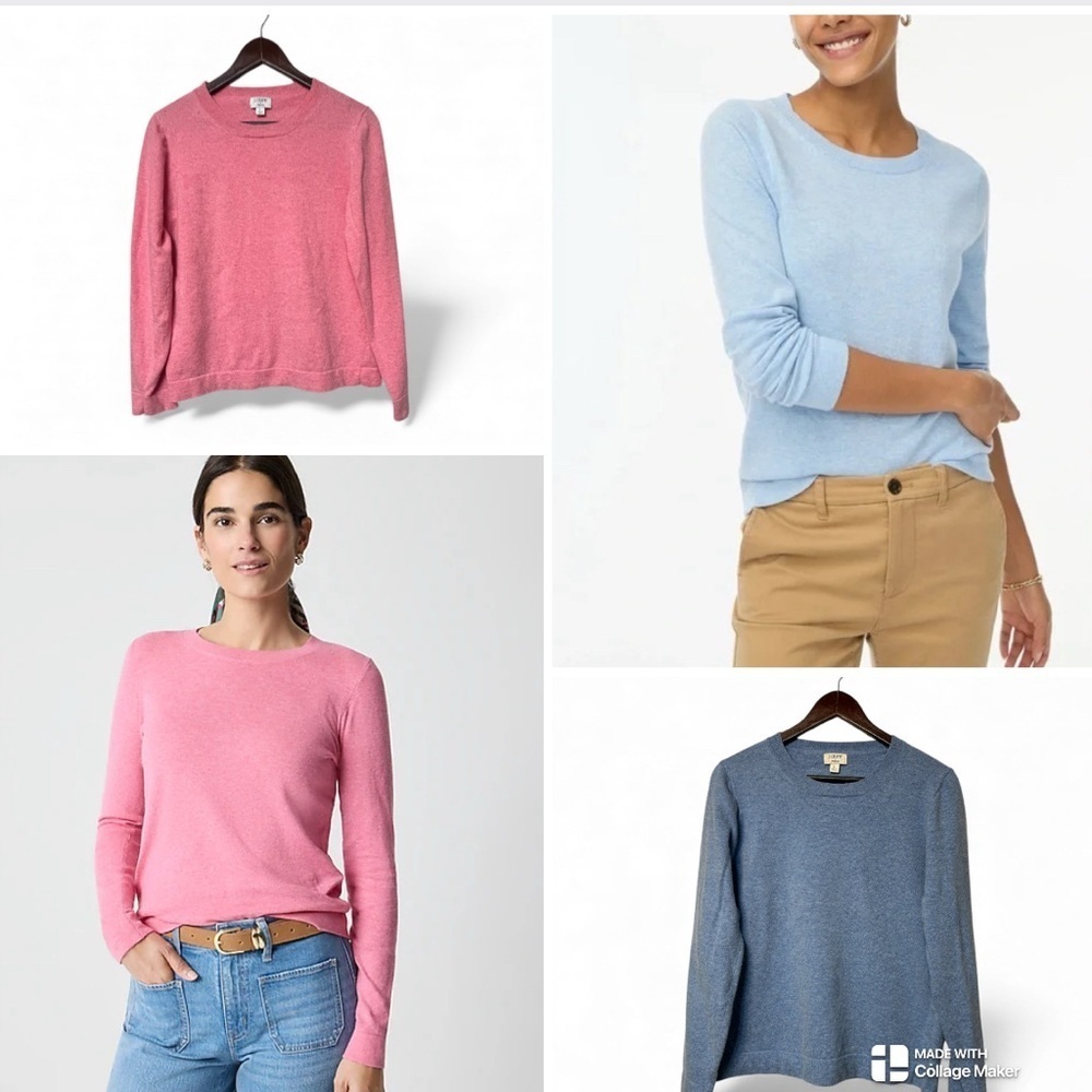 J. Crew bundle merino wool Teddie Pink and Blue Sweater Set